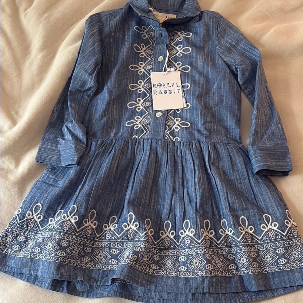 Roller Rabbit Blue Embroidered Kids Dress